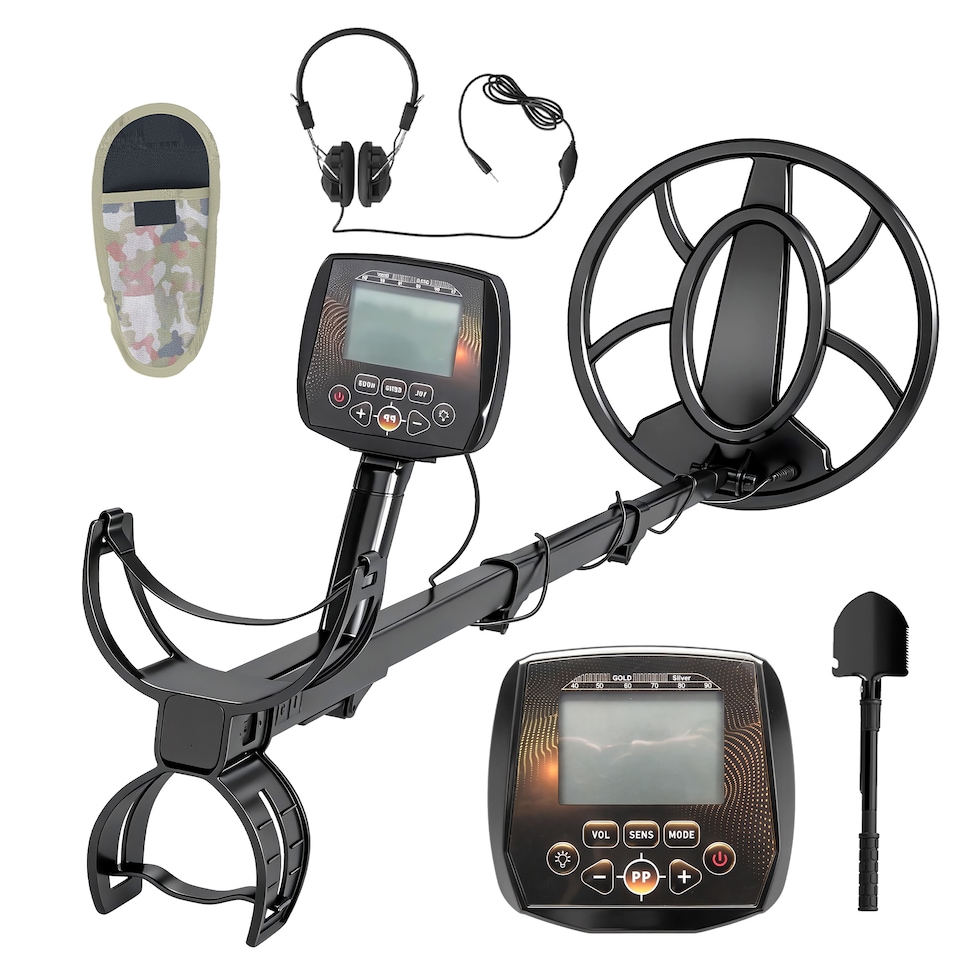 image 1 of Outsunny 5 Modes Metal Detector for Adults with IP68 Waterproof Search Coil | Black | Black, Orange | 53-119L x 18W x 37H cm