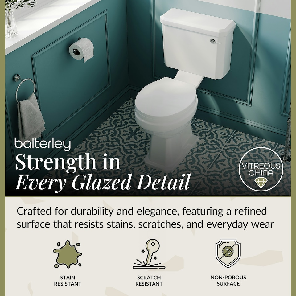 image 1 of Traditional Close Coupled Toilet Pan, Cistern & Soft Close Seat - 820mm x 470mm