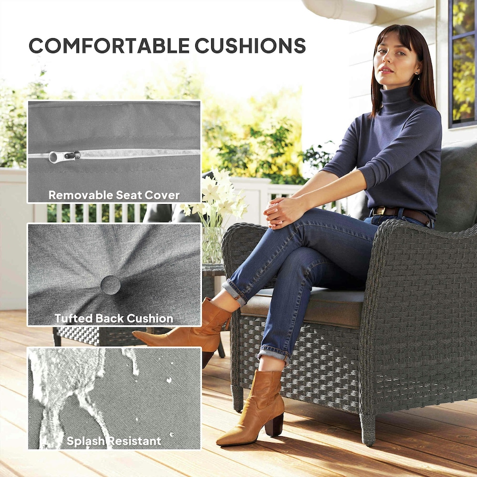 image 1 of Outsunny 2 Pieces Rattan Garden Chairs, Cushioned Rattan Chairs Grey | Dark Grey