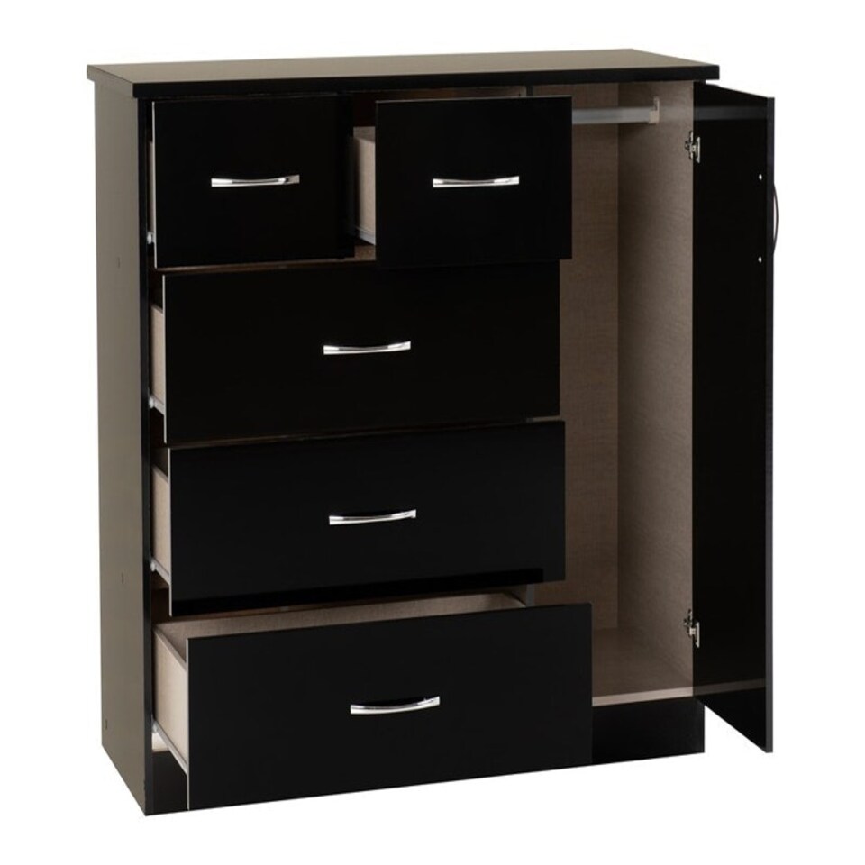 image 1 of Nevada 5 Drawer Low Wardrobe - L46 x W117 x H115 cm - Black Gloss Black