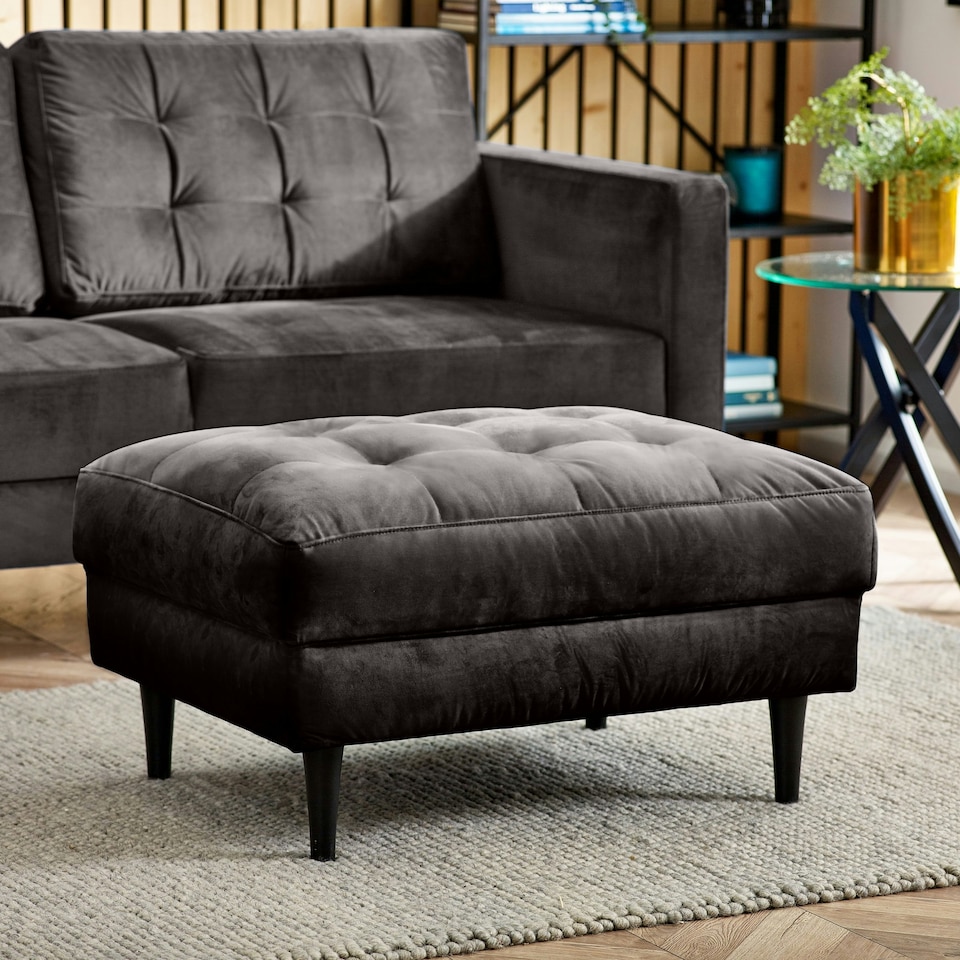 image 1 of Furniturebox Jolene Dark Grey Velvet Footstool