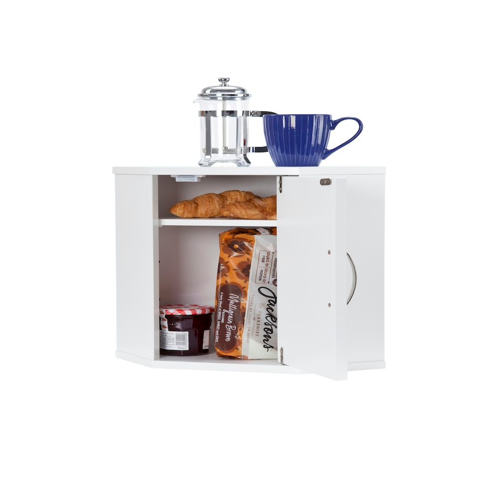 image 1 of Elegant Brands Salcombe Upright Bread Bin and Kitchen Corner Cabinet in White White