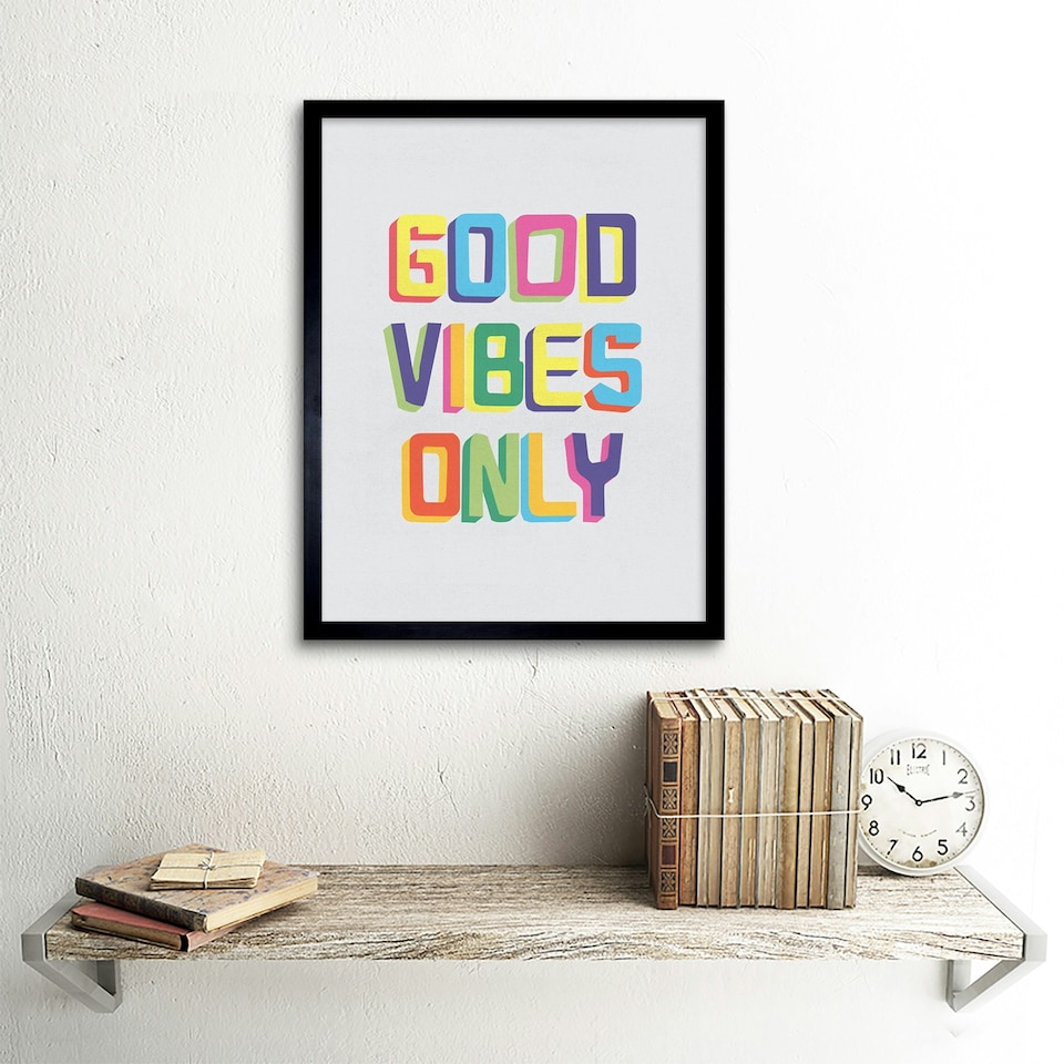 image 1 of Quote Good Vibes Only Colourful Living Room 12x16" Framed Wall Art Print