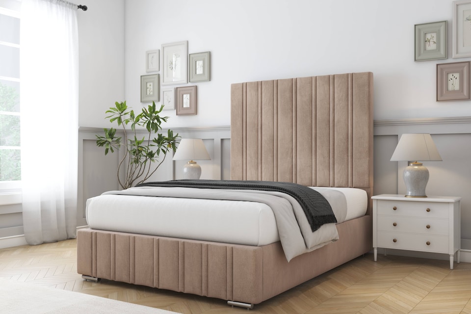 image 1 of Sloomy Langston Mink Naples Deep-Sided Bed Frame With 50" Upholstered Headboard 2'6 Small Single