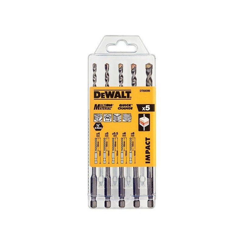 Dewalt Power Tools Dt60099 Extreme Impact Masonry Drill Bit Set 5 Piece - Multi Colour - One Size