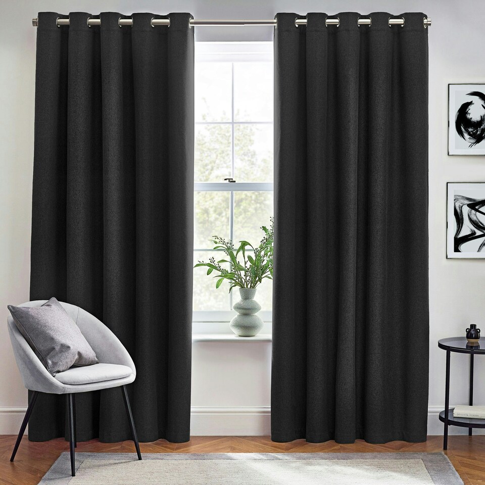 image 1 of furn. Dawn Blackout Black Eyelet Curtains (W)168cm x (D)137cm | Multi