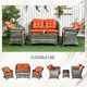 image 6 of Outsunny 4 Pieces Outdoor PE Rattan Garden Furniture with Cushions, Patio Special Hand Weave Wicker Conservatory Sofa Set with Glass Top Coffee Table, Orange | Orange | Four Seater