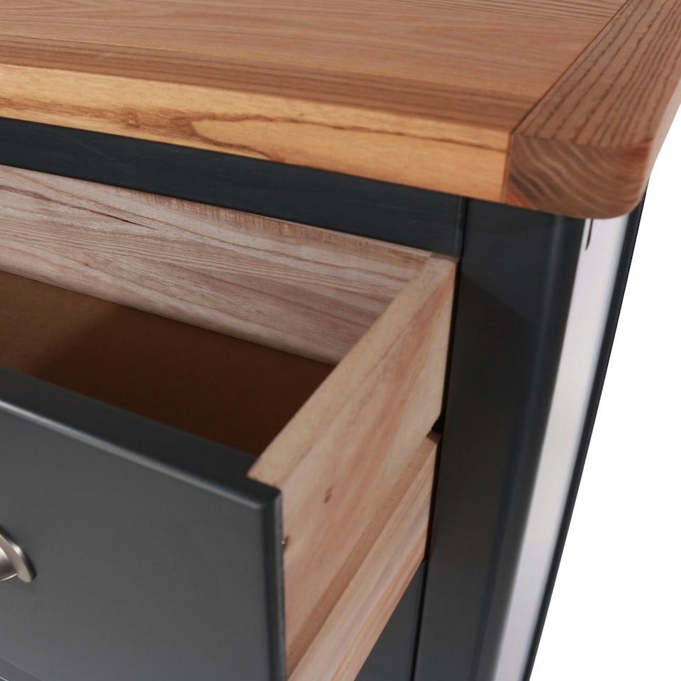 image 1 of Dunkeld 3+3 Drawer Wide Chest - Midnight Blue Painted Wood Bedroom Storage with Antique Waxed Top | Blue | Blue | 1