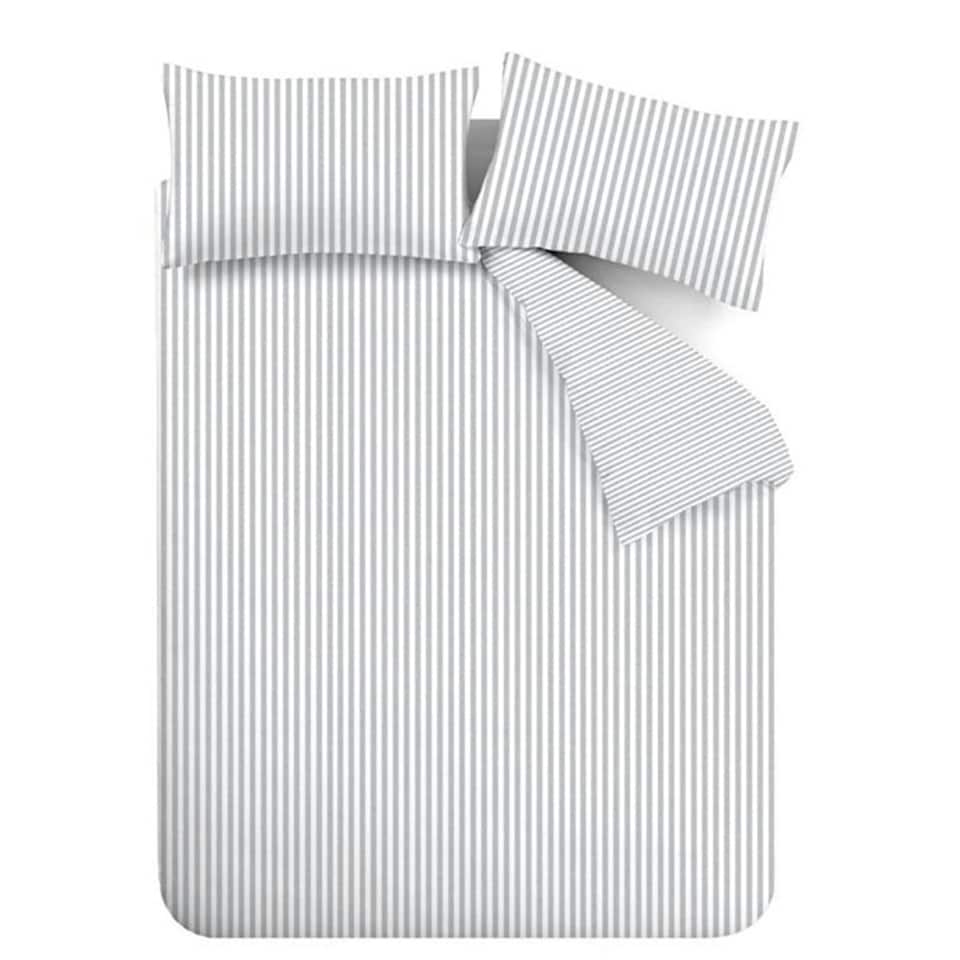 image 1 of Catherine Lansfield Brushed Stripe Cotton Reversible Duvet Cover Set Silver Grey | Silver | King