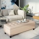 image 2 of HOMCOM Storage Ottoman Bench Padded w/ Tufting Hinged Lid Wood Frame Beige