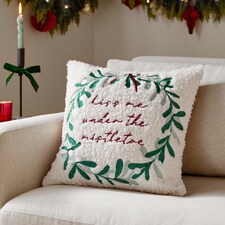 Furn Mistletoe Wreath Embroidered Cushion | Multi | Multicolour
