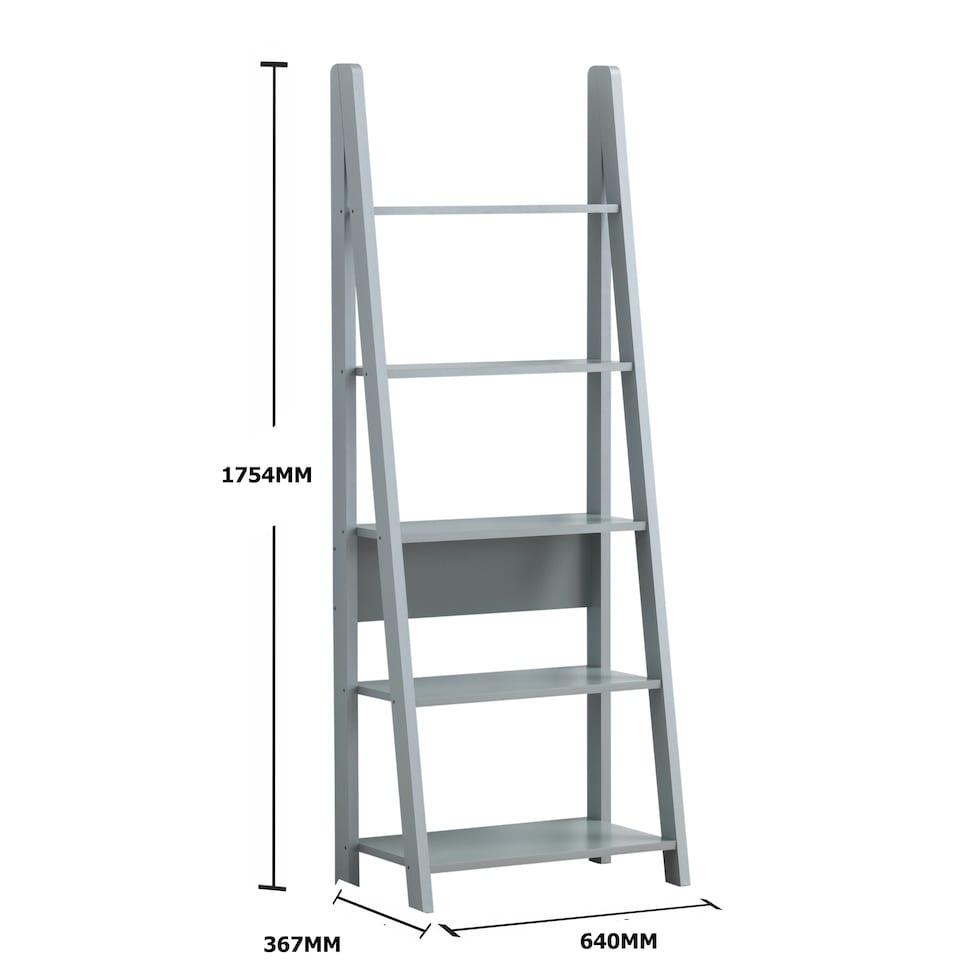 image 1 of Riva Ladder Bookcase  5 Tier Light Grey