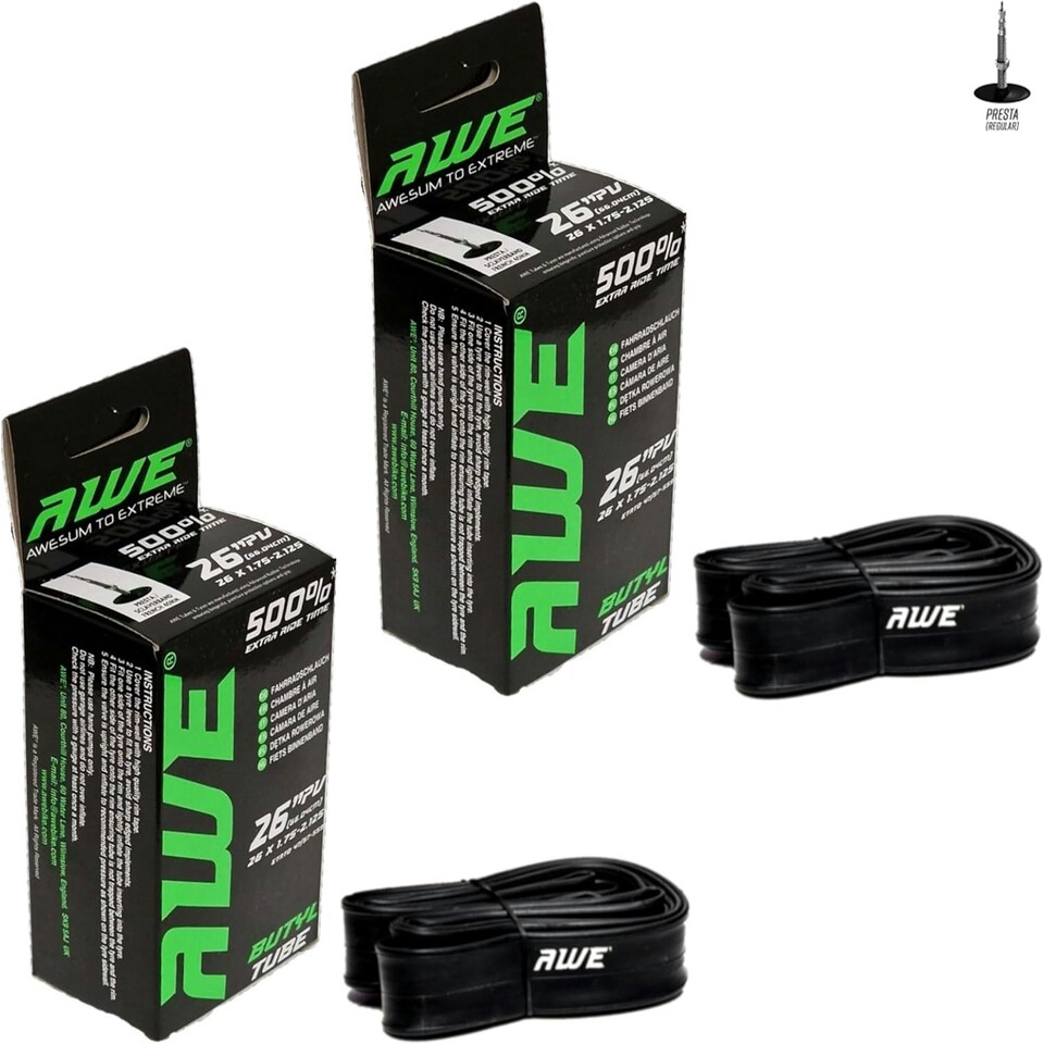 image 1 of AWE Set x 2 Butyl Rubber 26" MTB/E-Bike Inner Tube 26 x 1.75-2.125 Presta Valve