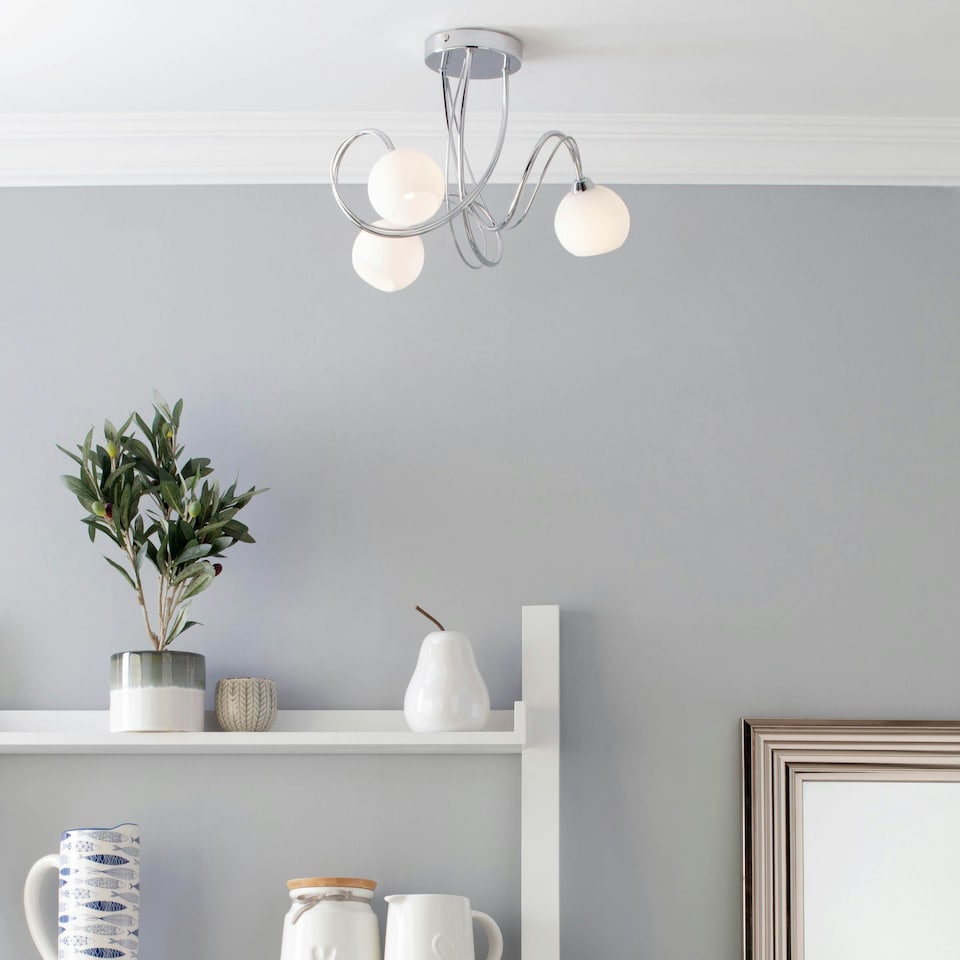 image 1 of BHS Soni 3 Light Flush Ceiling Light | Silver | Chrome | 1