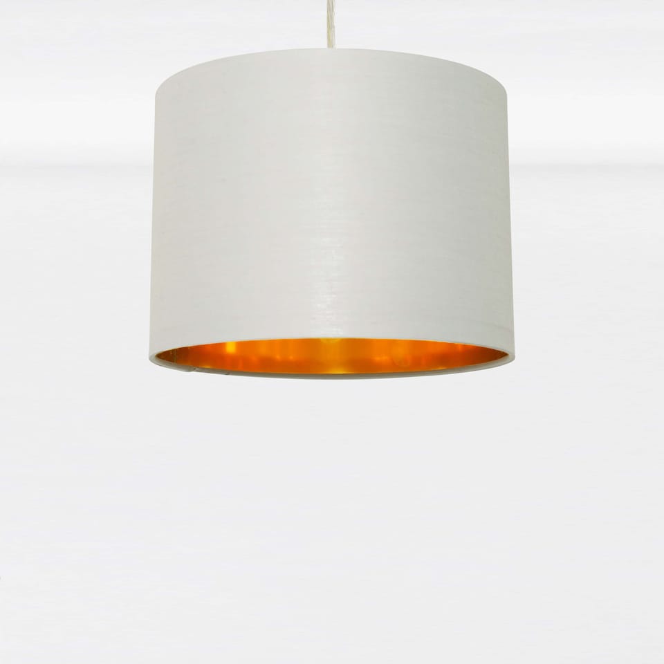 image 1 of Grey Cotton Gold Lining 25cm Pendant Lightshade | Grey | Gold | Medium | 1