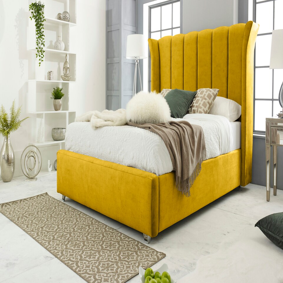 Temple Marble King Bed Frame - Mustard Gold