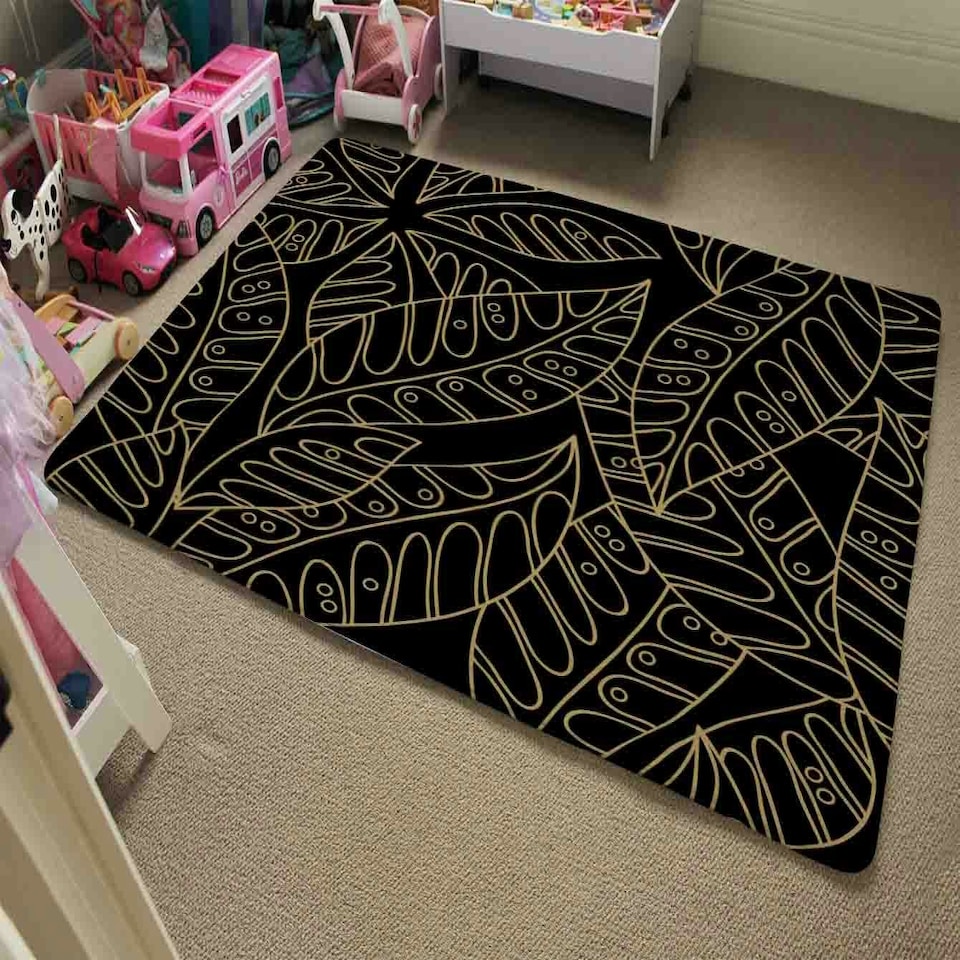 image 1 of Lined Flower Print (Rug) Black | XL: 160x230cm