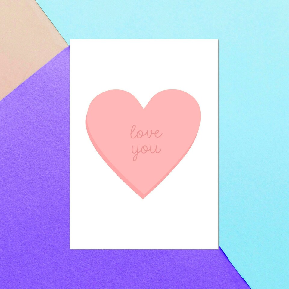 Love You Pink Heart Greetings Card
