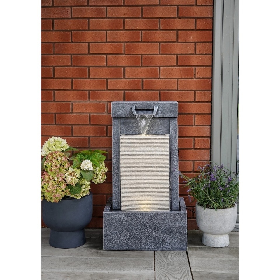 image 1 of Outdoor Contemporary Cube Water feature - Cement - L47 x W37 x H83 cm - Black