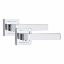 Golden Grace 1 Pair Premium Delta Design Door Handles on Square Rose in Polished Chrome Finish | Chrome | 1 Pair