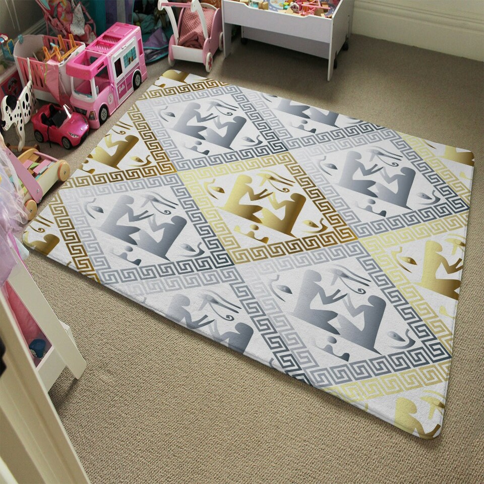 image 1 of Egyptian Hieroglyphs in Gold & Silver (Rug) Multi | Small: 60x110cm