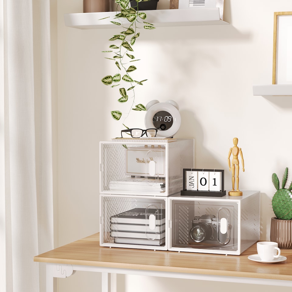 image 1 of HOMCOM 8PCS Clear Shoe Box, Plastic Stackable Shoe Storage Box for UKEU Size up to 1246 with Magnetic Door for WomenMen, 28 x 36 x 21 cm | Clear