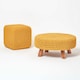 image 5 of Homescapes Mustard Large Round Cotton Knitted Footstool on Legs | Yellow | 62 x 62 x 30 cm