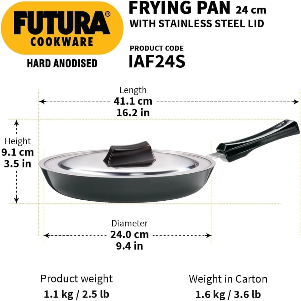 image 1 of Futura 10" Hard Anodised Frying Pan with Lid, Medium, Black