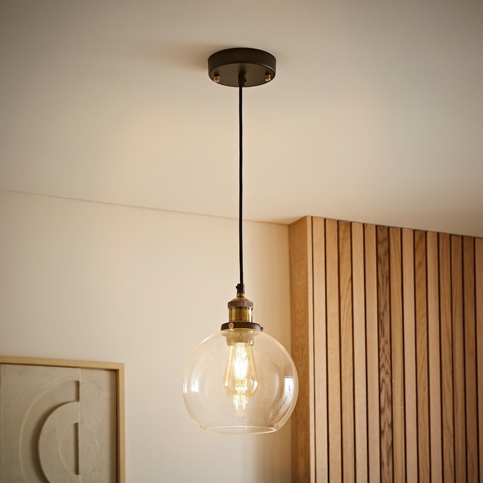 image 1 of ValueLights Sheridan Glass Clear Globe Ceiling Light Pendant & Bulb | Clear