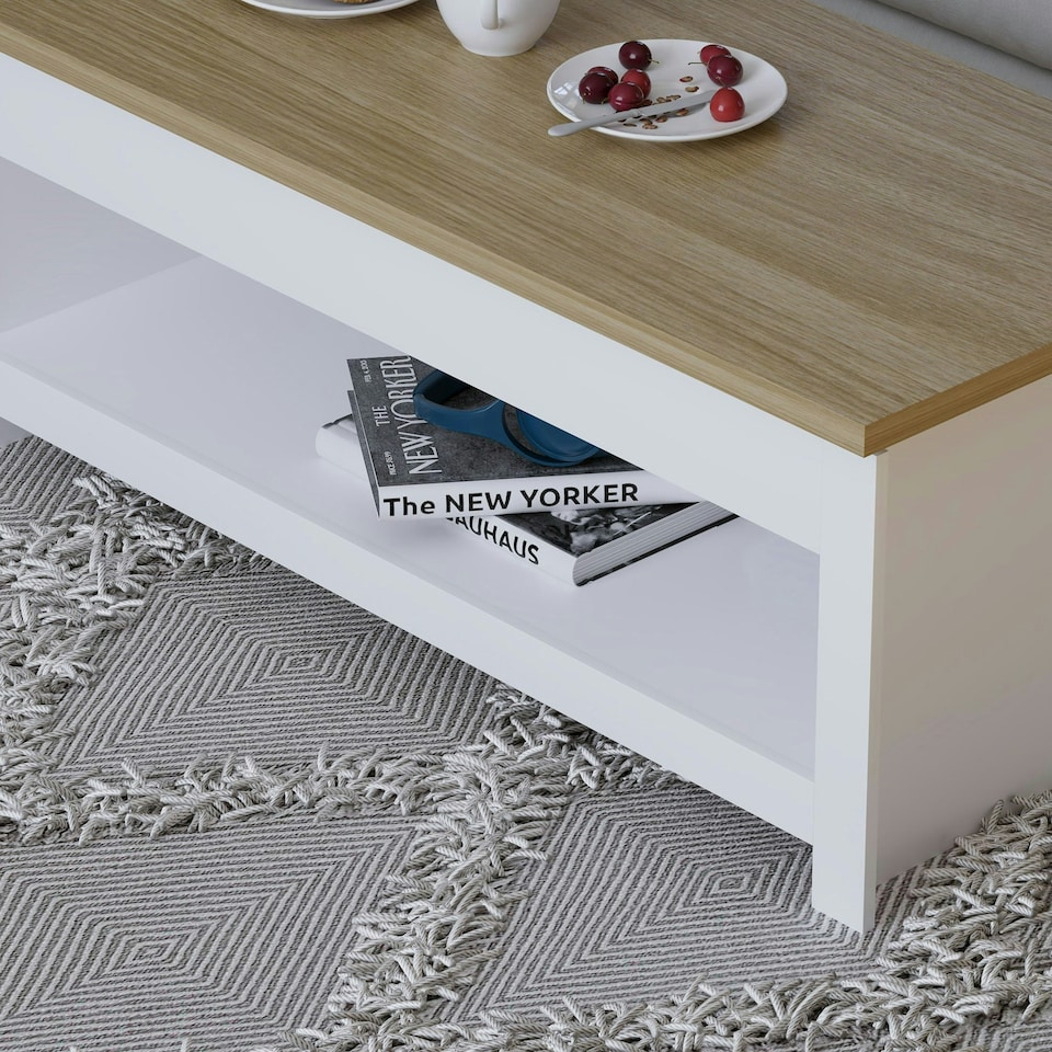 image 1 of Vida Designs Arlington Sliding Top Coffee Table Shaker Side Living Room Table, White & Oak