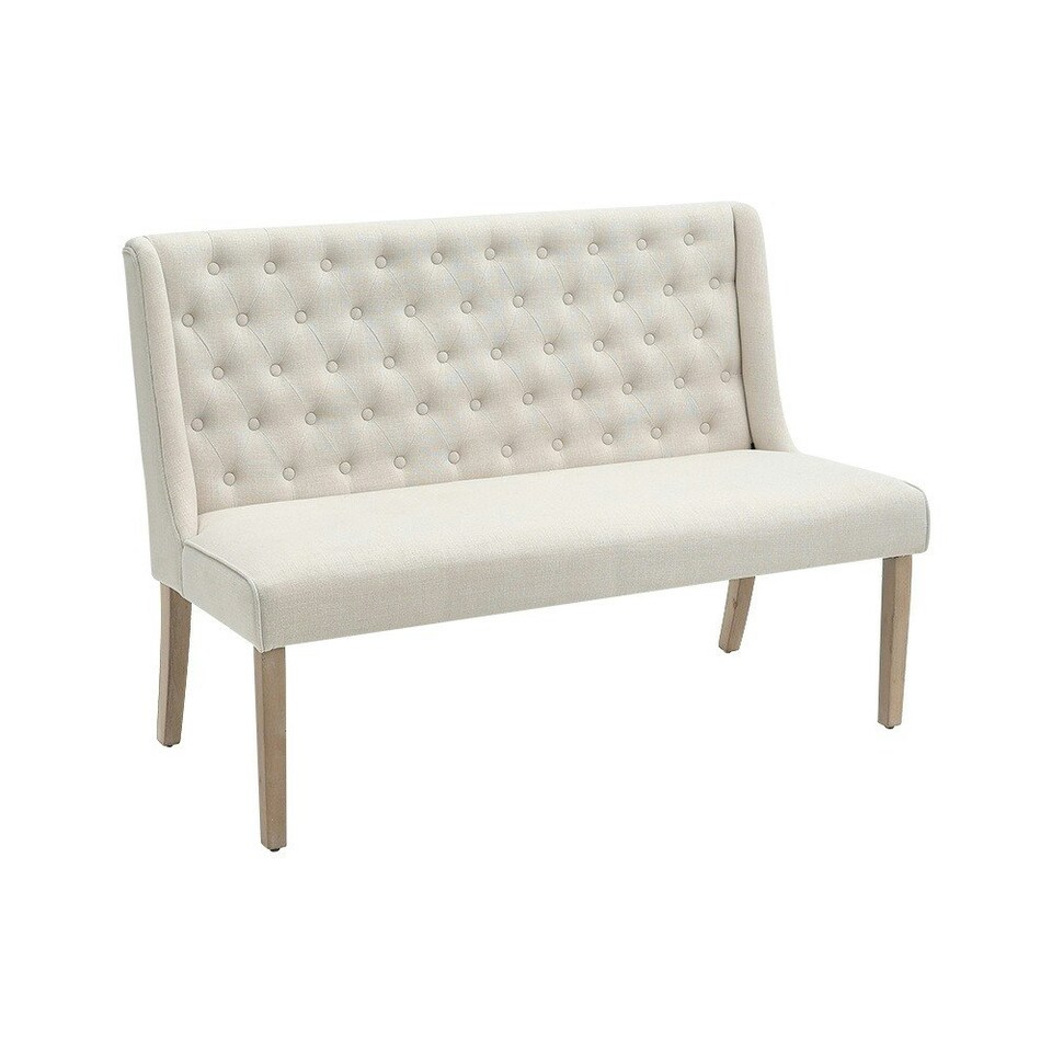 image 1 of Living and Home Beige Upholstered Tufted Dining Bench