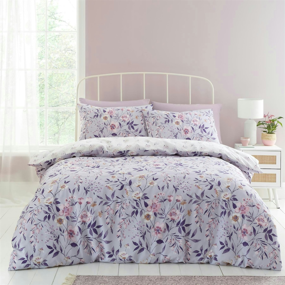 image 1 of Isadora Floral Reversible Duvet Cover Set | Purple | Lilac