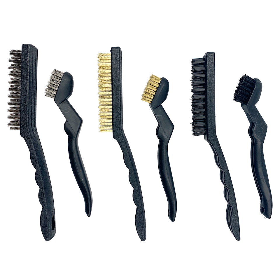 image 1 of 6-Piece Wire Brush Set Steel, Brass & Nylon Brushes for Rust & Detail Cleaning