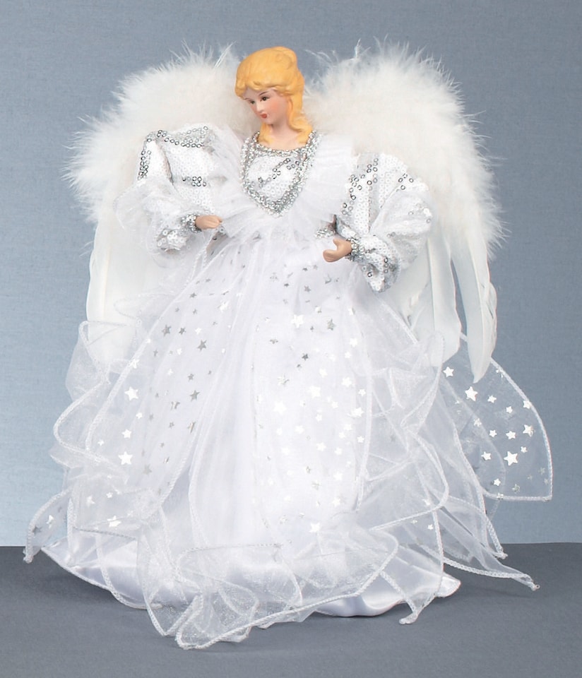 image 1 of 30cm White & Silver Christmas Tree Top Fairy Angel House Decoration Ornament