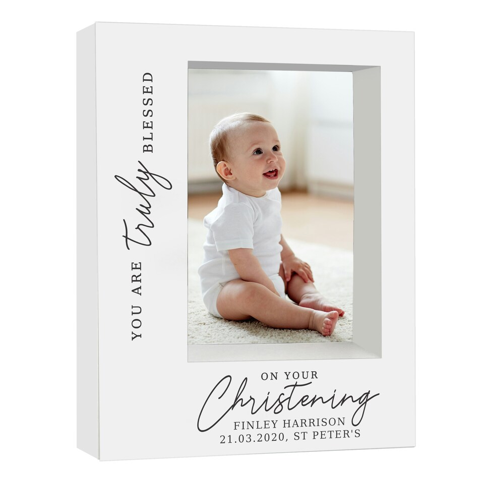 image 1 of Personalised 'Truly Blessed' Christening 5x7 Box Photo Frame White | One Size