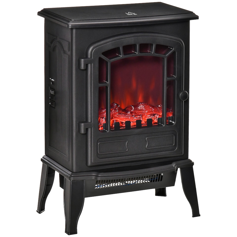 image 1 of HOMCOM Freestanding Electric Fireplace Heater W/ Realistic Flame Effect Black | Black