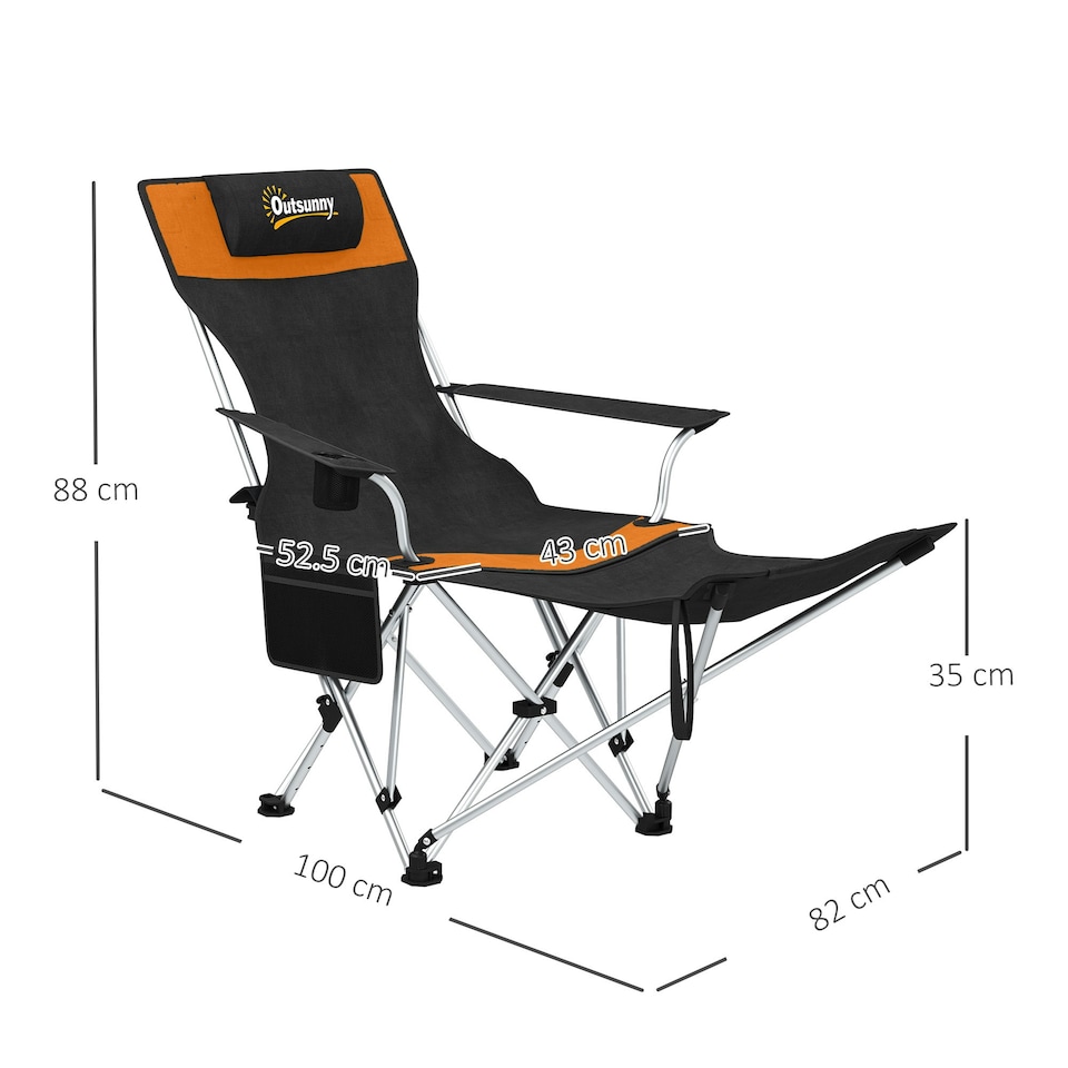 image 1 of Outsunny Set of 2 Reclining Camping Chairs Orange | Orange and Black