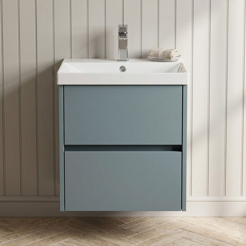 image 1 of Balterley Chartley Contemporary 2 Drawer Wall Hung Vanity Unit with Thin Edge Basin, Coastal Grey, 500mm