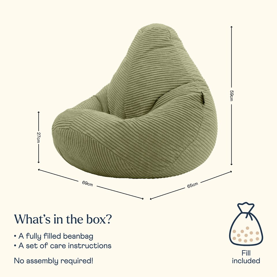 image 1 of Dalton Kids Beanbag Corduroy Sage Green Set of 2 | Green | Green | M | 2