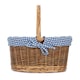 image 3 of Small Blue Checked Lined Country Oval Wicker Shopping Basket | Blue | Blue