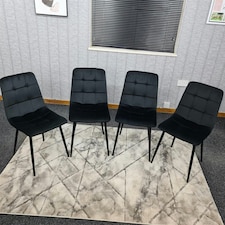 Grey Dining Table with Hairpin Legs & 4 Black Velvet Chairs Set for Kitchen & Dining Room Grey
