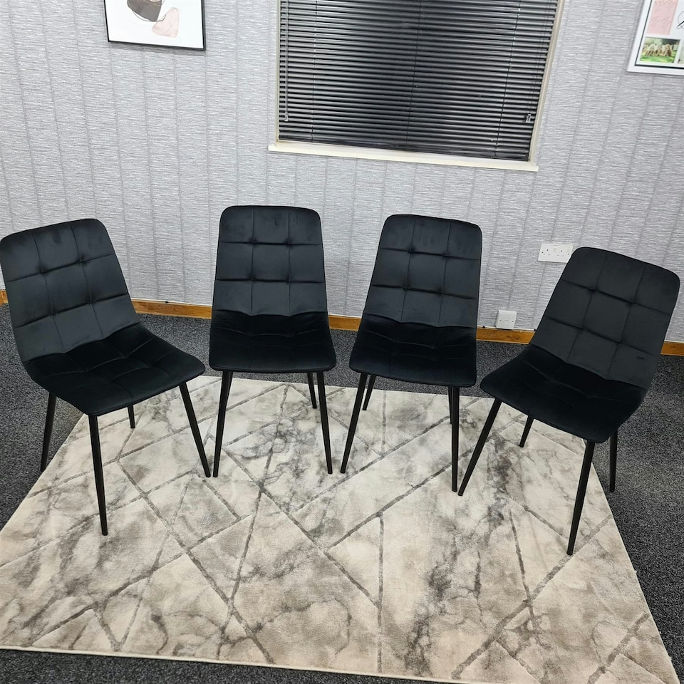 image 1 of Grey Dining Table with Hairpin Legs & 4 Black Velvet Chairs Set for Kitchen & Dining Room Grey