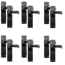 Golden Grace 6 Pairs Antique Plain Design Door Handles Latch in Black Finish - 150mm x 52mm Black