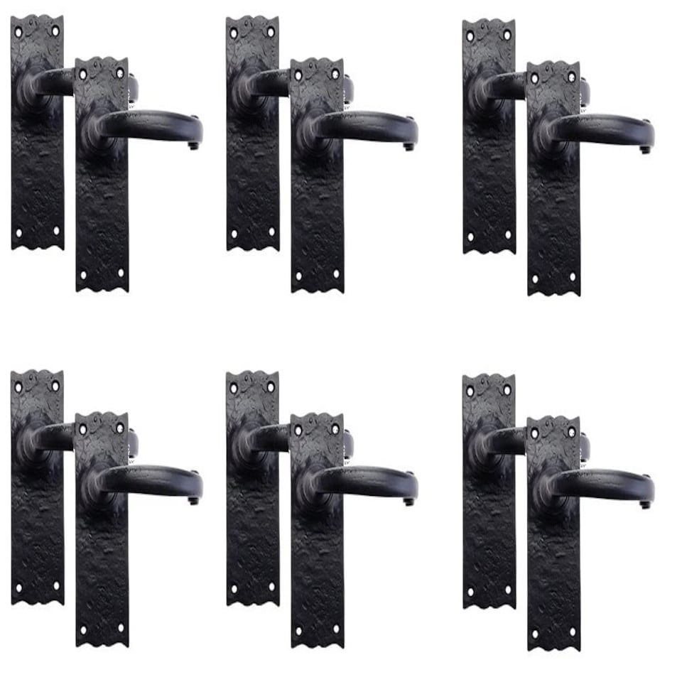 image 1 of Golden Grace 6 Pairs Antique Plain Design Door Handles Latch in Black Finish - 150mm x 52mm Black