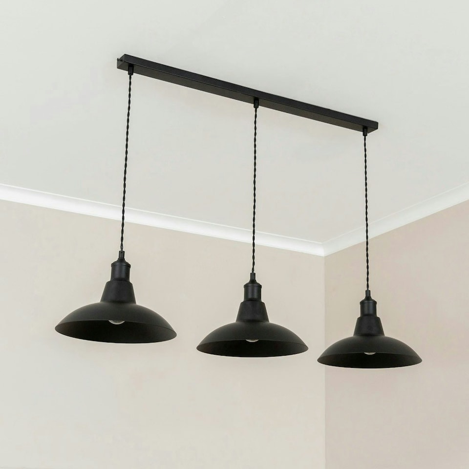 image 1 of ValueLights Civic Matte Black 3 Drop Diner Bar Matte Black Ceiling Pendant Light with Bulbs Black