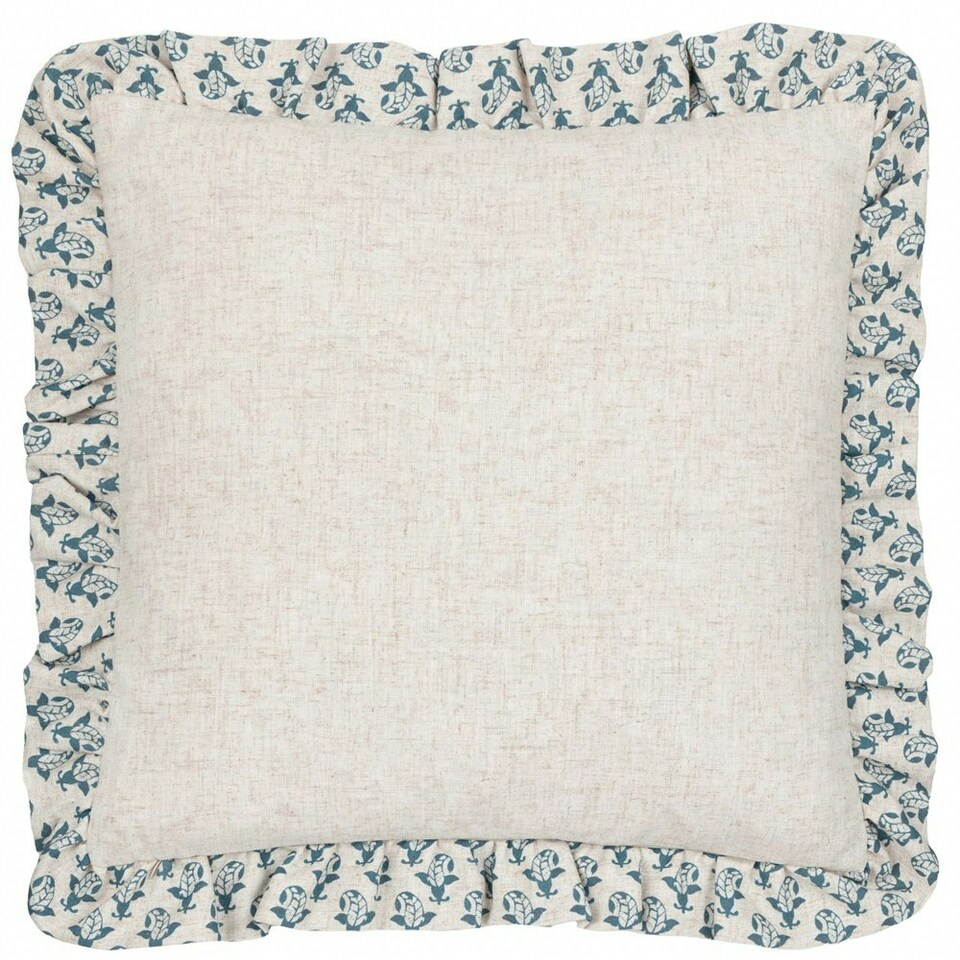 image 1 of furn. Lulah Block Printed Ruffle Linen/Blue Cushion Cover 45 x 45cm Multi