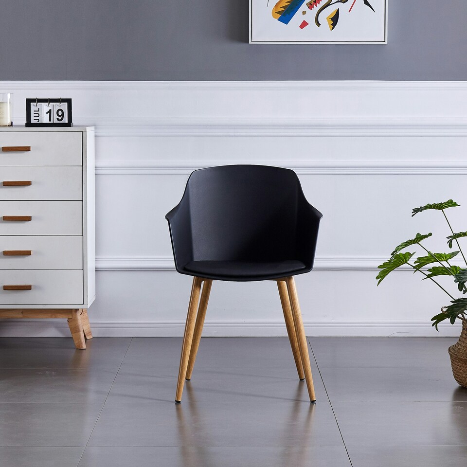 image 1 of Single Eden Modern Dining Chair, Faux Leather Padded Cushion & Solid Wooden Legs Black