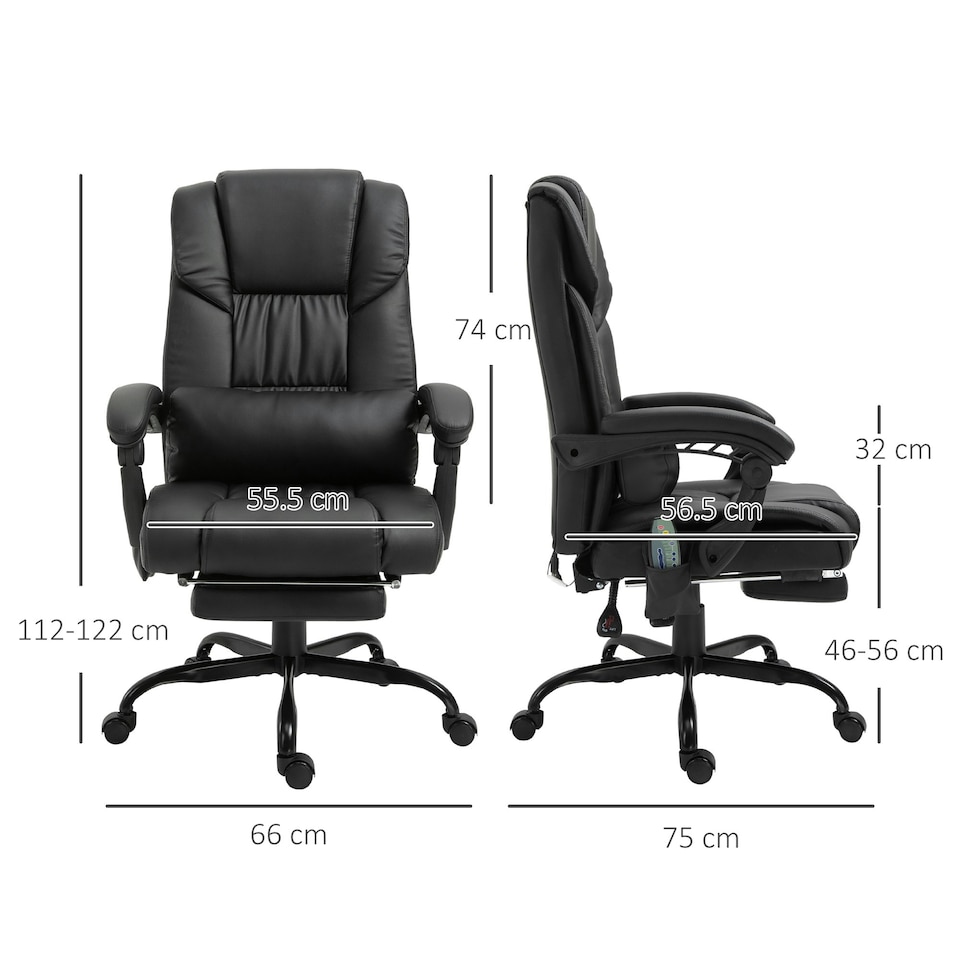 image 1 of Vinsetto PU Massage Office Chair Height Adjustable Computer Chair Black