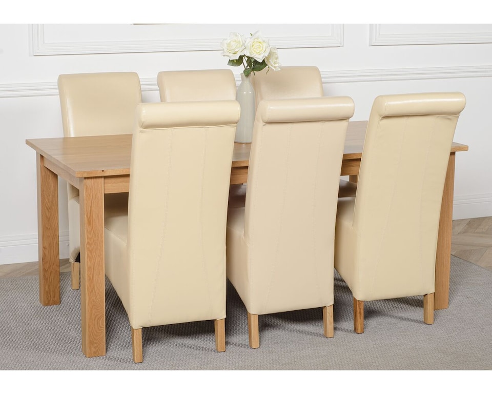 image 1 of Oslo 180 x 90 cm Large Oak Dining Table and 6 Montana Leather Chairs | Cream | Cream
