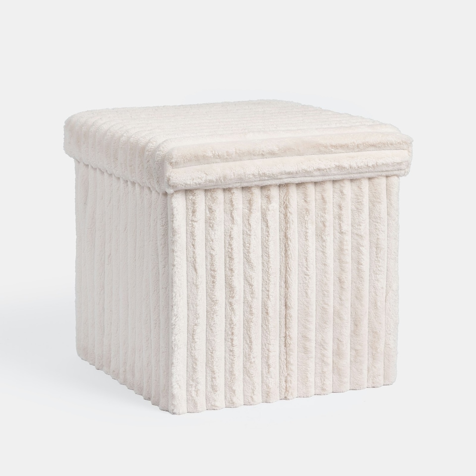 image 1 of OHS Soft Fleece Ribbed Foldable Cube Footstool Seat Storage Organiser Ottoman Cream